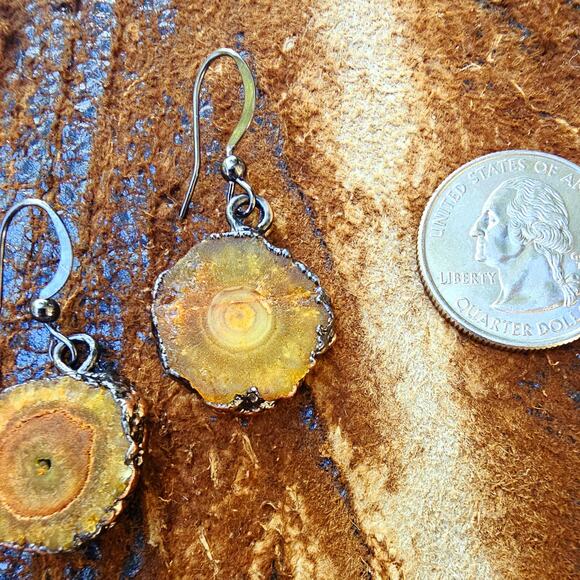 Topaz Druzy Gunmetal Irreg. Drop Earrings - Picture 7 of 8